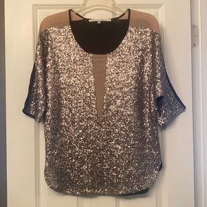 Beautiful sequin top, size XS, black/tan/gold, perfect condition
